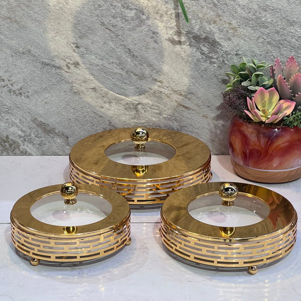 Round  Sweet Bowl 1KG & 2KG & 3KG  Gold Lines - Premium Sweet bowls from Alam Al Awane - Just AED126! Shop now at alamalawane