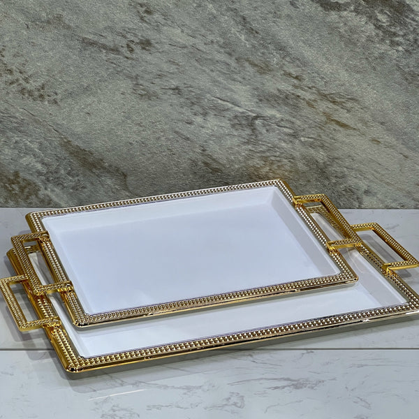 2pcs Metal White Gold Serving Tray - Premium Serving Trays from Alam Al Awane - Just AED149! Shop now at alamalawane