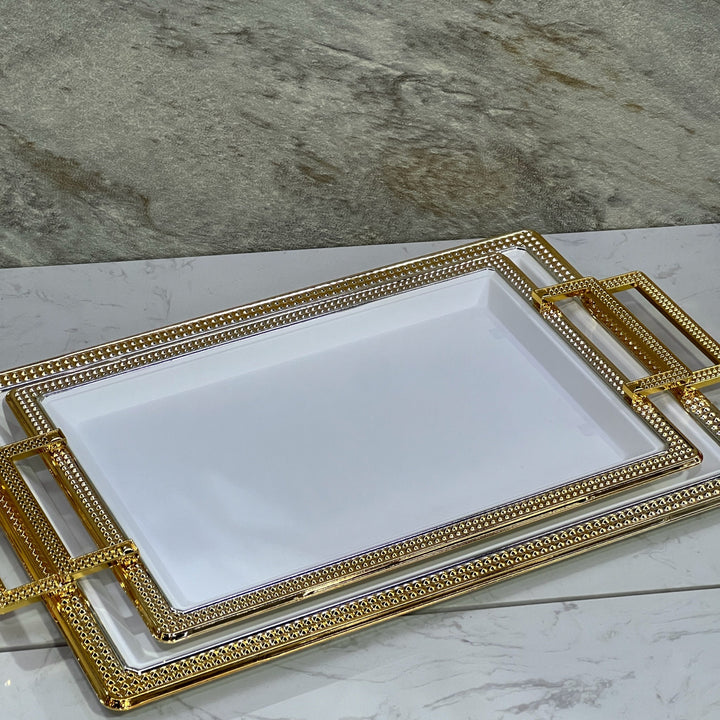 2pcs Metal White Gold Serving Tray - Premium Serving Trays from Alam Al Awane - Just AED149! Shop now at alamalawane