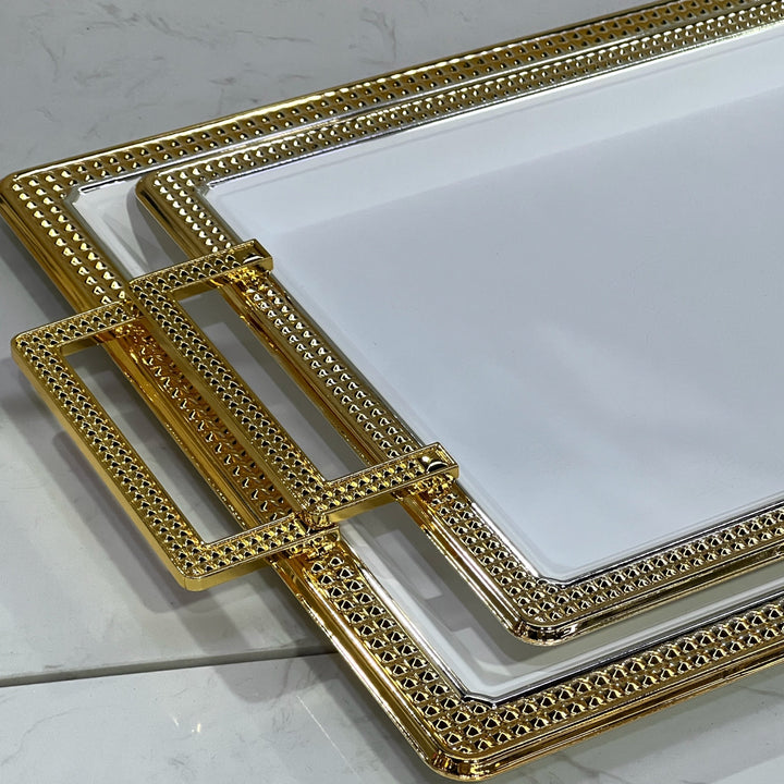 2pcs Metal White Gold Serving Tray - Premium Serving Trays from Alam Al Awane - Just AED149! Shop now at alamalawane