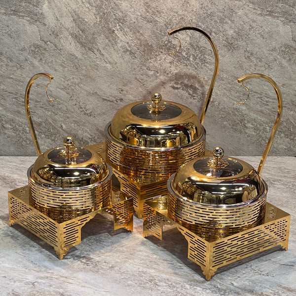 3 Pcs Chafing Dish Full Gold Lines - Premium Chafing Dishes from Alam Al Awane - Just AED950! Shop now at alamalawane