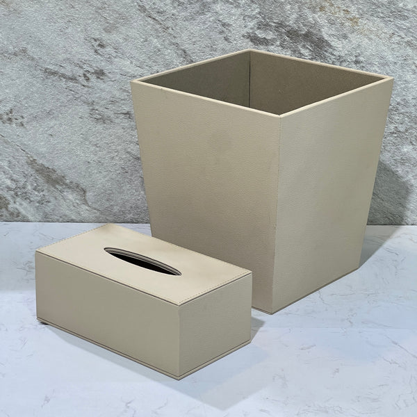 Leather Trash Can & Tissue Box - Premium Trash Cans & Wastebaskets from Alam Al Awane - Just AED160! Shop now at alamalawane