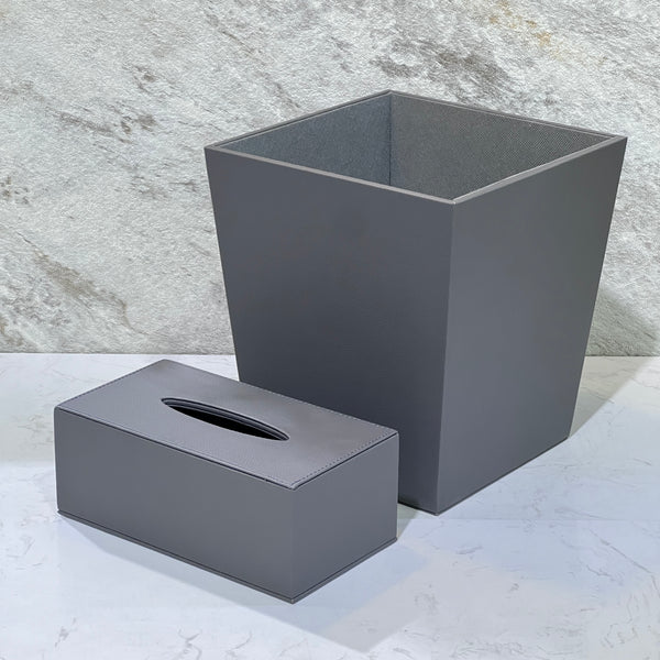 Leather Trash Can & Tissue Box - Premium Trash Cans & Wastebaskets from Alam Al Awane - Just AED160! Shop now at alamalawane