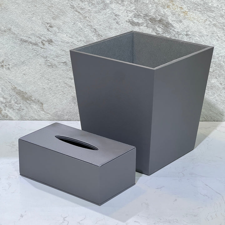Leather Trash Can & Tissue Box - Premium Trash Cans & Wastebaskets from Alam Al Awane - Just AED160! Shop now at alamalawane